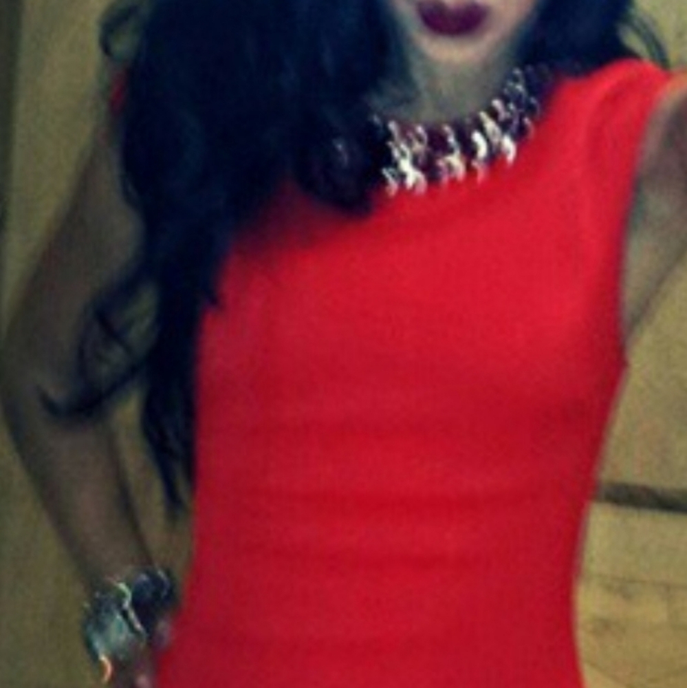 Ted Baker Red Scuba Dress with Jewelled Neckline